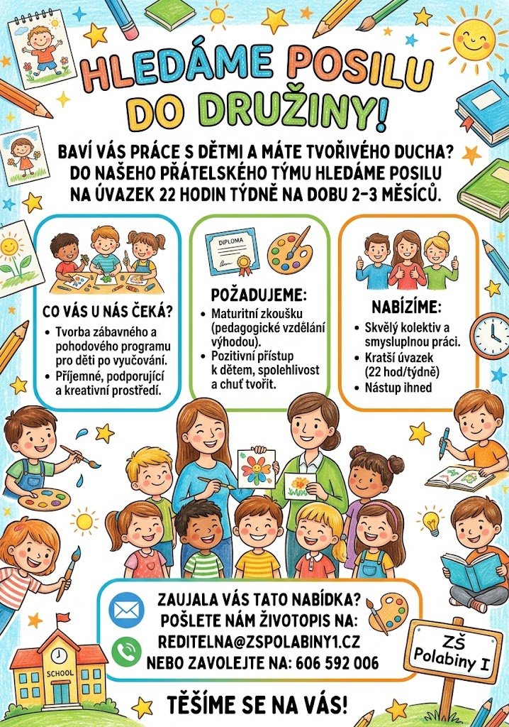 Hledáme posilu do školní družiny