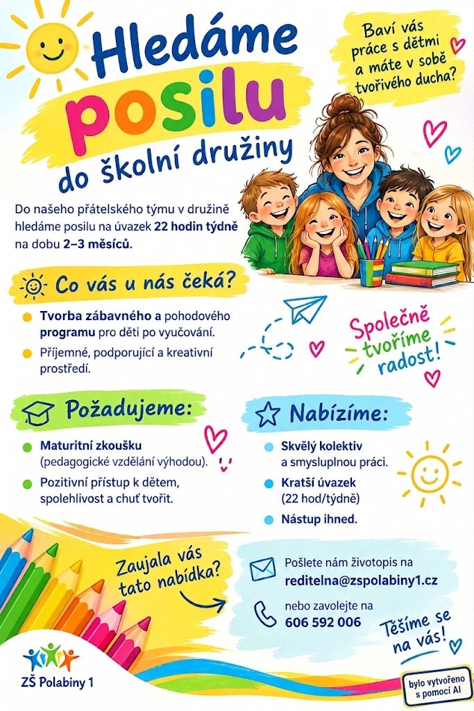 Hledáme posilu do školní družiny